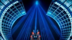 Der erleuchtete Nachthimmel bei einem der drei Konzerte von Rammstein im Juli 2023
